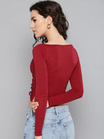 Veni Vidi Vici Maroon Peek-A-Boo Full Sleeve Top