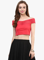 Magenta Tape Detail Bardot Crop Top