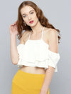 White Layered Frilled Cold Shoulder Top