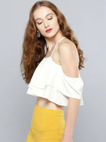 White Layered Frilled Cold Shoulder Top