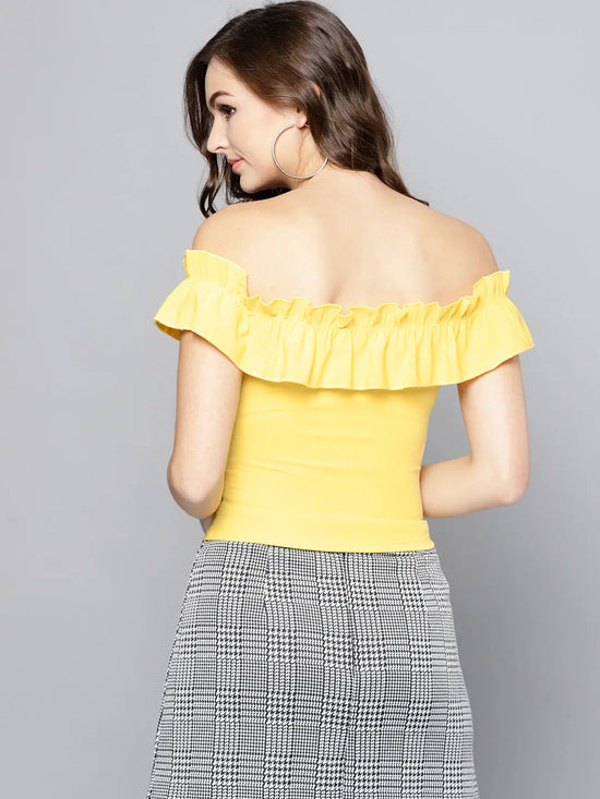 Yellow Frilled Bardot Crop Top-VVV766-XS