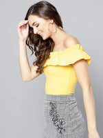 Yellow Frilled Bardot Crop Top-VVV766-XS