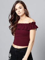 Maroon Frilled Bardot Crop Top-VVV767-XS