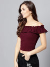 Maroon Frilled Bardot Crop Top-VVV767-XS