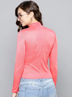 Coral High Neck Full Sleeve Bodycon Top