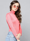 Coral High Neck Full Sleeve Bodycon Top