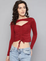 Veni Vidi Vici Maroon Peek-A-Boo Full Sleeve Top