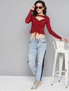 Veni Vidi Vici Maroon Peek-A-Boo Full Sleeve Top