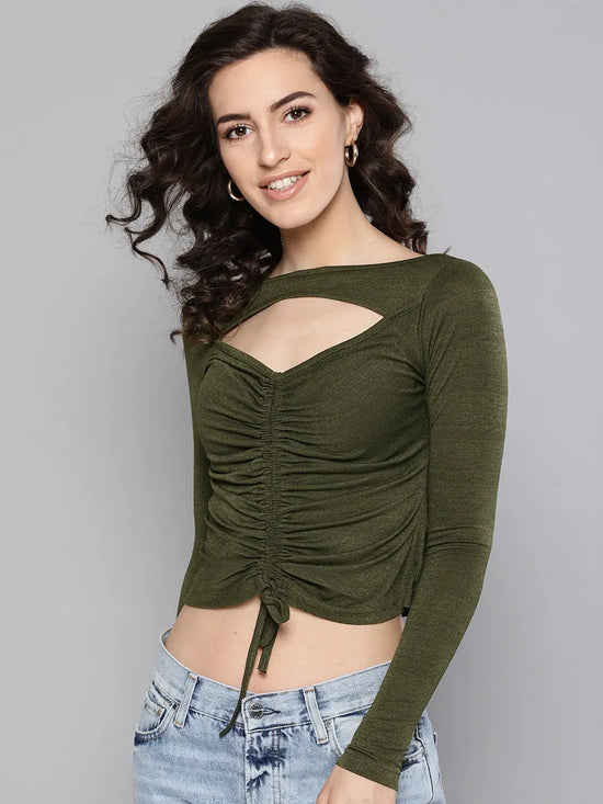 Veni Vidi Vici Olive Peek-A-Boo Full Sleeve Top