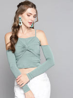 Veni Vidi Vici Sea Green Front Twist Full Sleeve Top