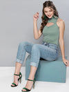 Veni Vidi Vici Sea Green High Neck Keyhole Top