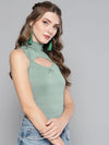 Veni Vidi Vici Sea Green High Neck Keyhole Top