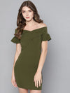 Olive Frilled Bandage Bardot Bodycon Dress