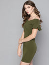 Olive Frilled Bandage Bardot Bodycon Dress