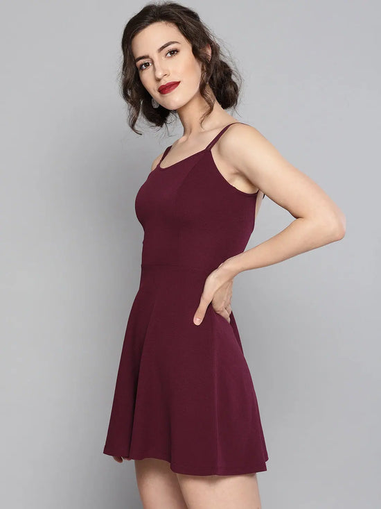 Veni Vidi Vici Maroon String Back Skater Dress