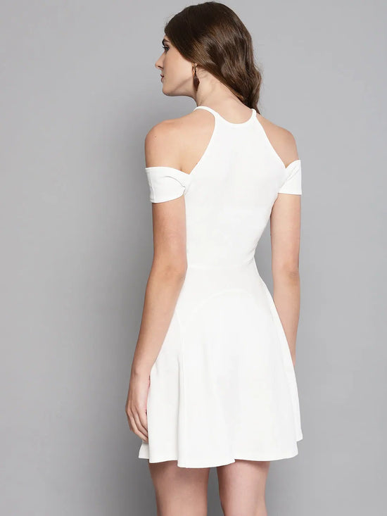 White Frilled Cold Shoulder Skater Dress