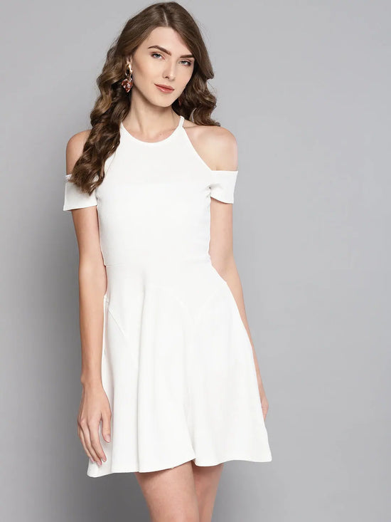 White Frilled Cold Shoulder Skater Dress