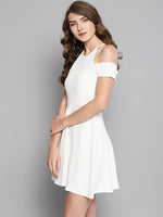 White Frilled Cold Shoulder Skater Dress