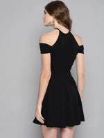 Black Frilled Cold Shoulder Skater Dress