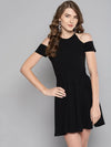 Black Frilled Cold Shoulder Skater Dress