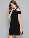 Black Frilled Cold Shoulder Skater Dress