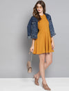 Mustard Frilled Cold Shoulder Skater Dress