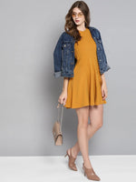 Mustard Frilled Cold Shoulder Skater Dress