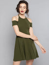 Olive Frilled Cold Shoulder Skater Dress