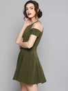 Olive Frilled Cold Shoulder Skater Dress