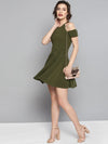 Olive Frilled Cold Shoulder Skater Dress