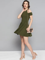 Olive Frilled Cold Shoulder Skater Dress