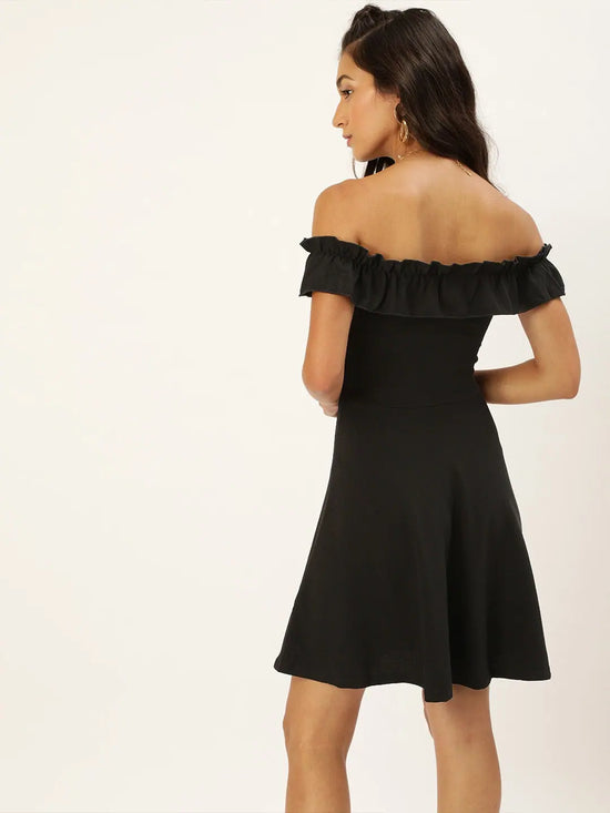 Veni Vidi Vici Black Frilled Bardot Skater Dress