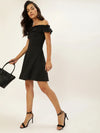 Veni Vidi Vici Black Frilled Bardot Skater Dress