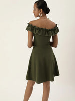 Veni Vidi Vici Olive Frilled Bardot Skater Dress