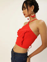 Veni Vidi Vici Red Lace Up Back Top