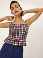 Veni Vidi Vici Red And Navy Plaid Frilled Bottom Strappy Top