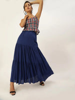 Veni Vidi Vici Red And Navy Plaid Frilled Bottom Strappy Top