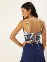 Veni Vidi Vici Blue Check Tie Back Top