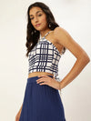 Veni Vidi Vici Blue Check Tie Back Top