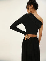 Veni Vidi Vici Black Frilled One Shoulder Top