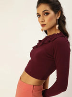 Veni Vidi Vici Maroon Frilled One Shoulder Top