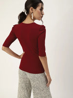 Veni Vidi Vici Maroon Puff Sleeve Top