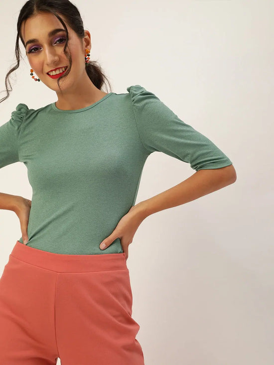 Veni Vidi Vici Sea Green Puff Sleeve Top