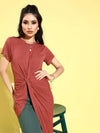 Veni Vidi Vici Rosewood Asymmetric Hem Long Top