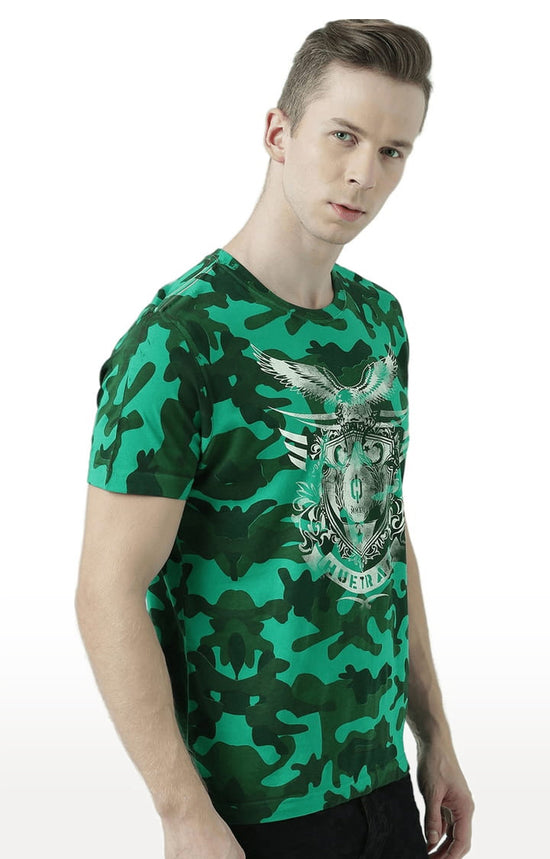 Huetrap Green Mens Short Sleeve Graphic Printed Tshirt-HT17MKGRAGRE00918