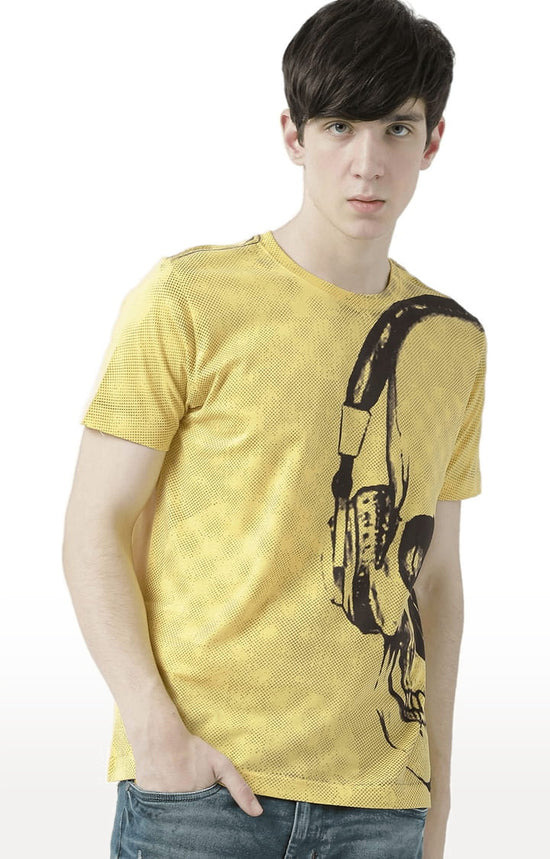 Huetrap Yellow Mens Short Sleeve Graphic Printed Tshirt-HT17MKGRAYLW00685