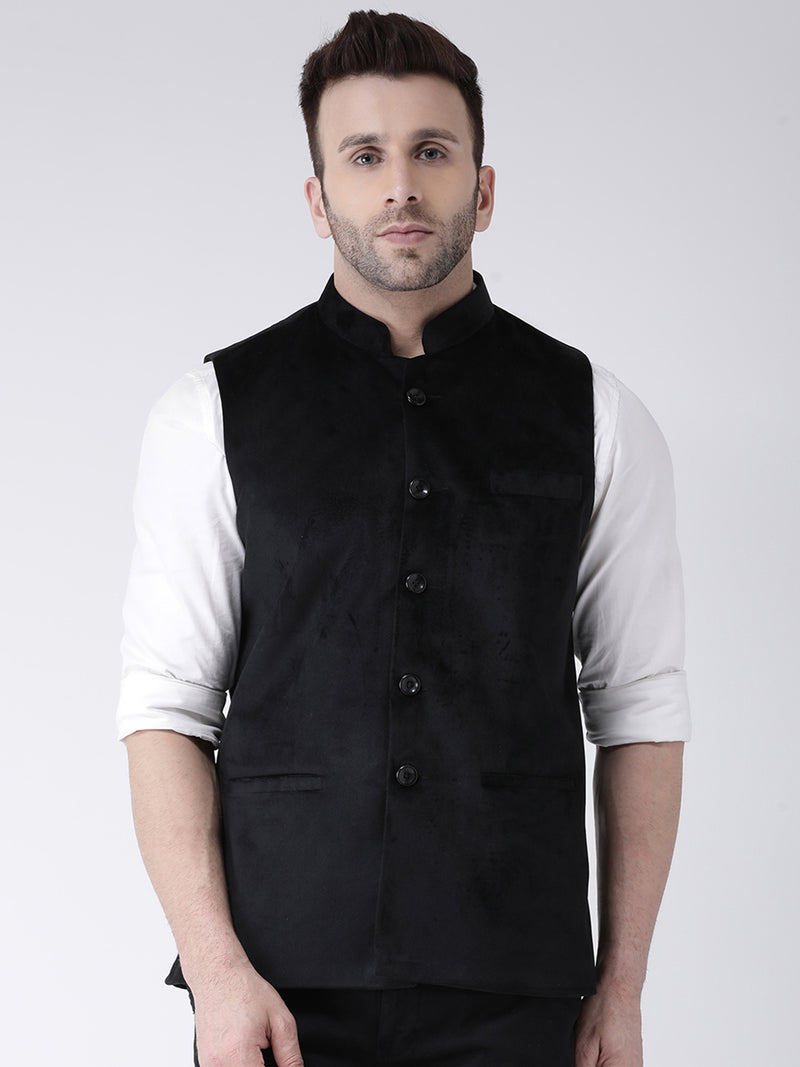 Hangup Men Standard Solid Men's Indian Wear-VelvetBasketBlack