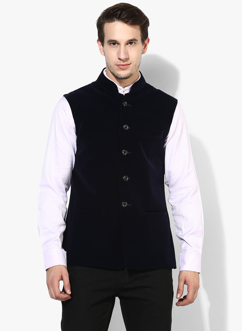 Hangup Men Standard Solid Men's Indian Wear-VelvetBasketNavy