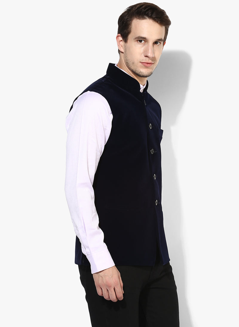 Hangup Men Standard Solid Men's Indian Wear-VelvetBasketNavy