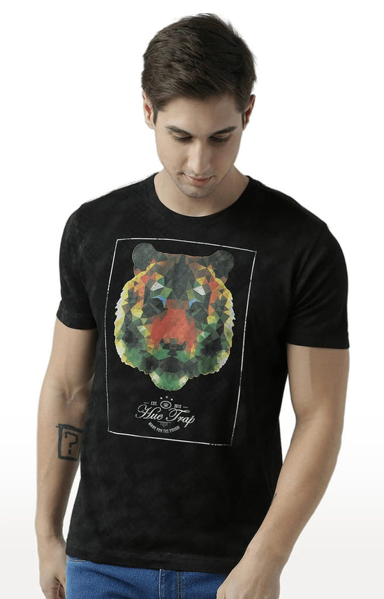 Huetrap Black Mens Short Sleeve Graphic Printed Tshirt-HT17MKGRABLK00654